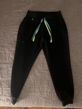Figs Black Zamora Jogger Pants with Blue & Yellow Drawcord